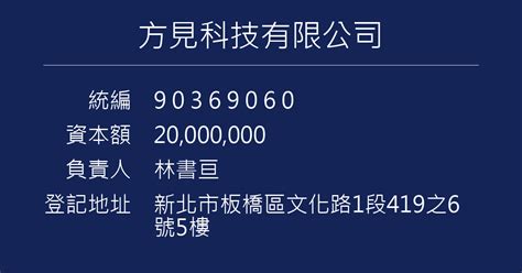 方見科技|方見科技有限公司的統編、統一編號: 90369060